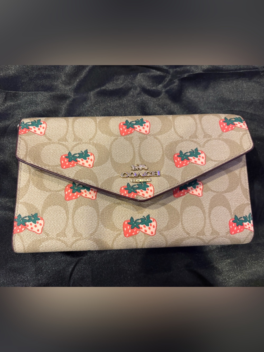 Coach Strawberry Print Envelope Clutch - Beige, Pink & Green